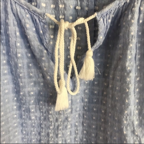 J Crew Polka Dot Light Blue Peasant Top - Picture 6 of 8